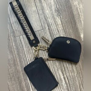 lululemon athletica Black Key & Card Holder Strap with Gold Hardware